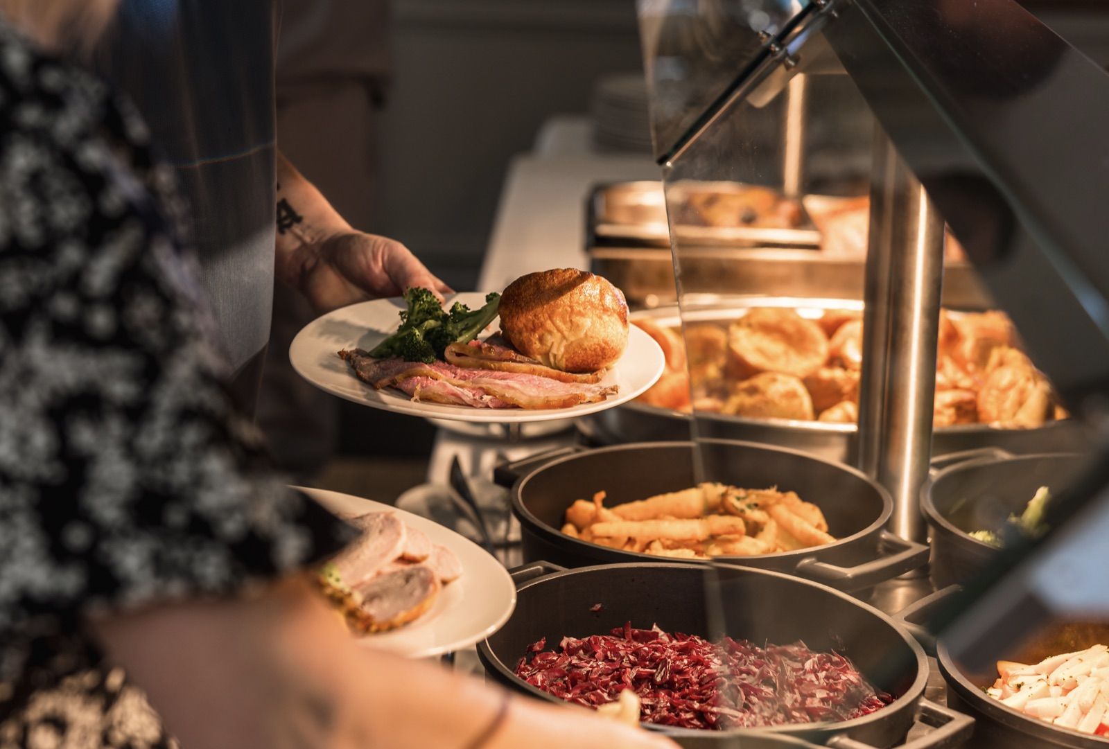 A guest being served at the Sunday carvery counter