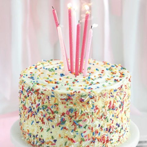 A birthday cake with lit candles